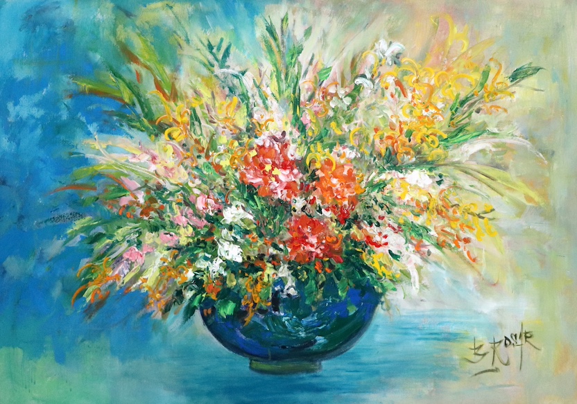 Flowers In Blue Vase