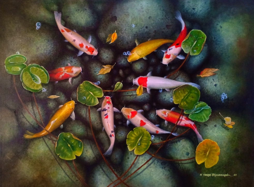 Nine Koi In Harmony