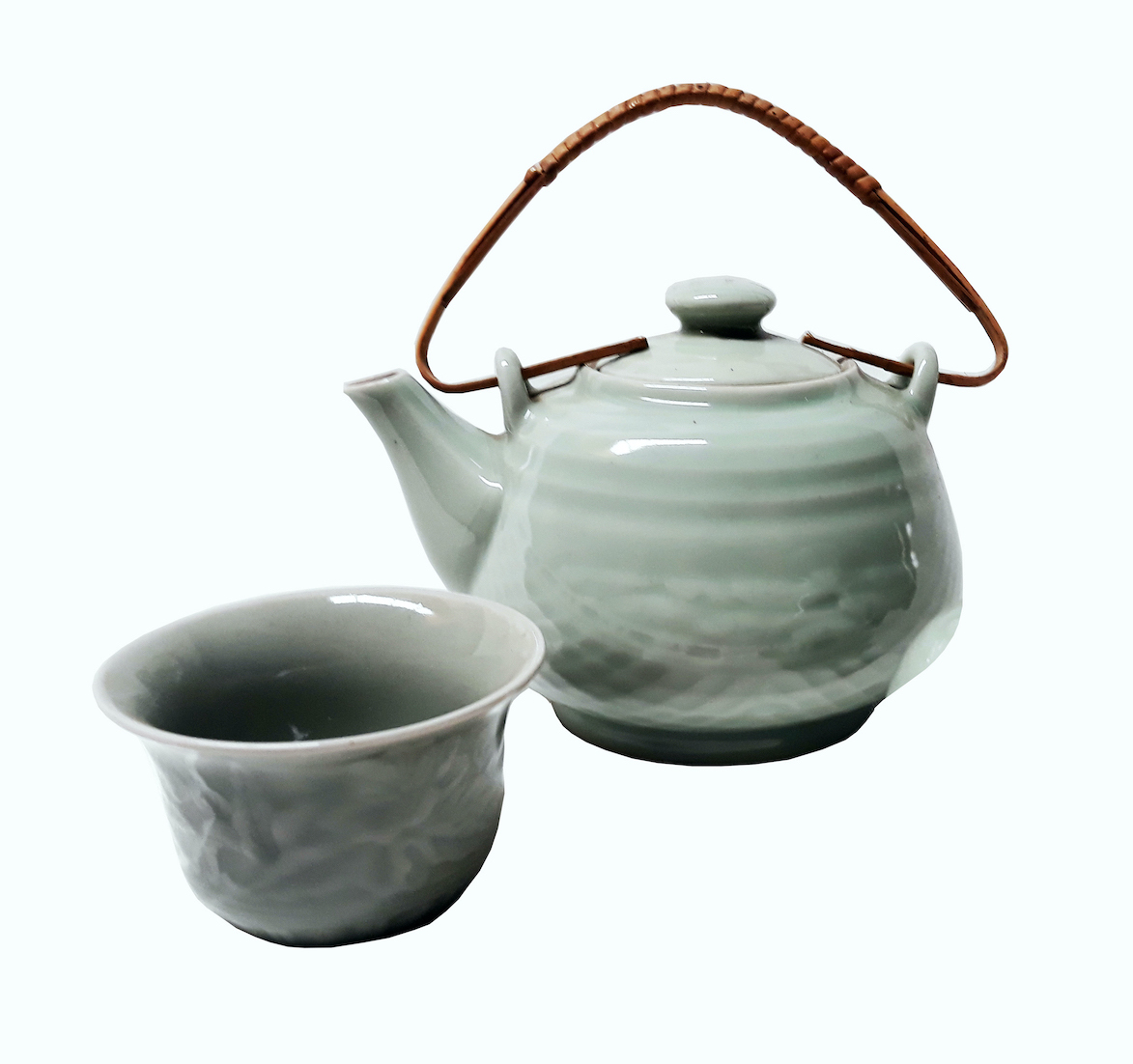 A group of two vintage Chinese celadon glazed consisting of pot and teapot