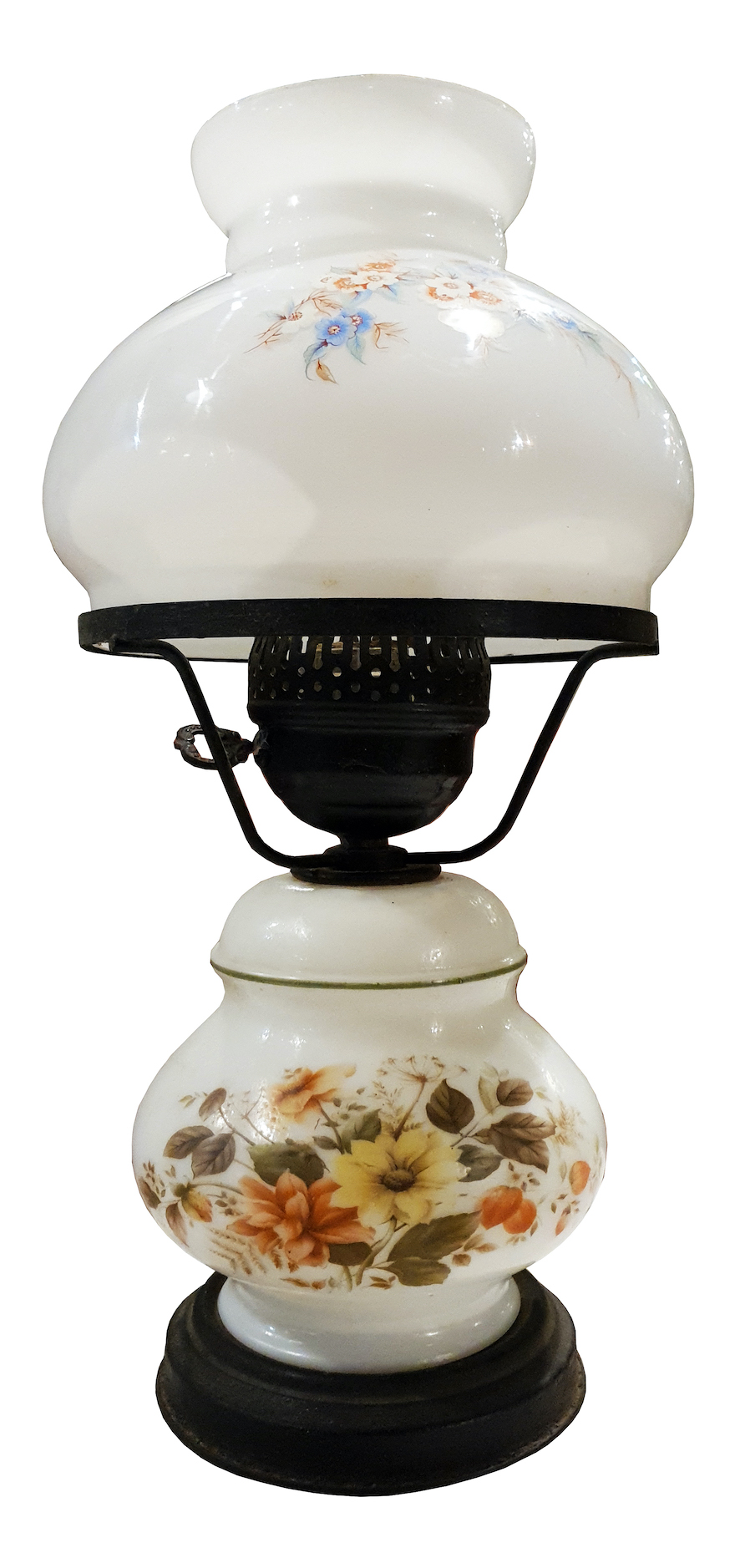 An early 20th century European table lamp with white glass shade