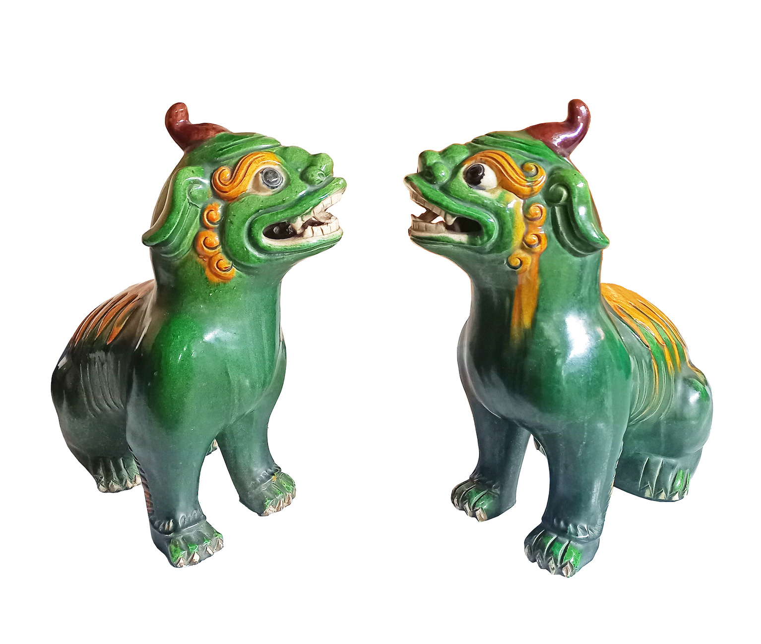 A pair of vintage Vietnamese pottery of standing lions