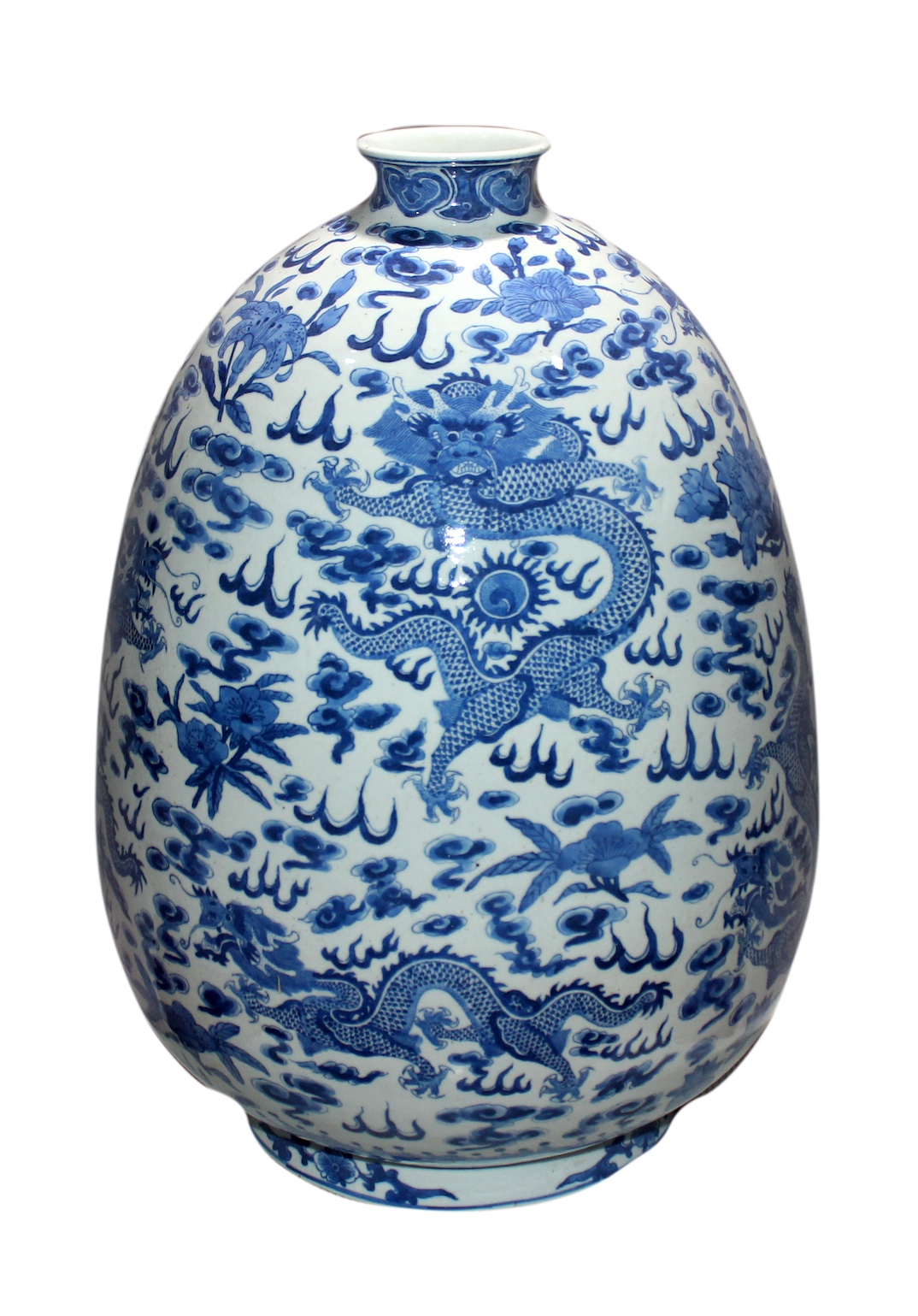 A Chinese blue and white dragon vase