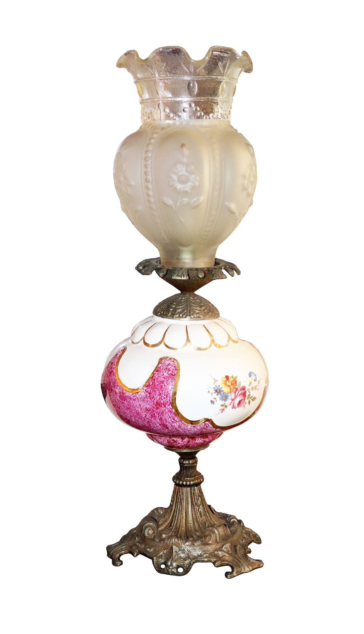 A pair of European table lamps with ceramics and brass stands