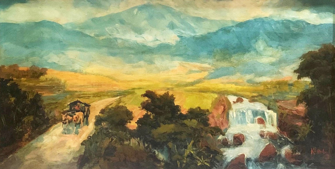 Ox Cart and Mountains