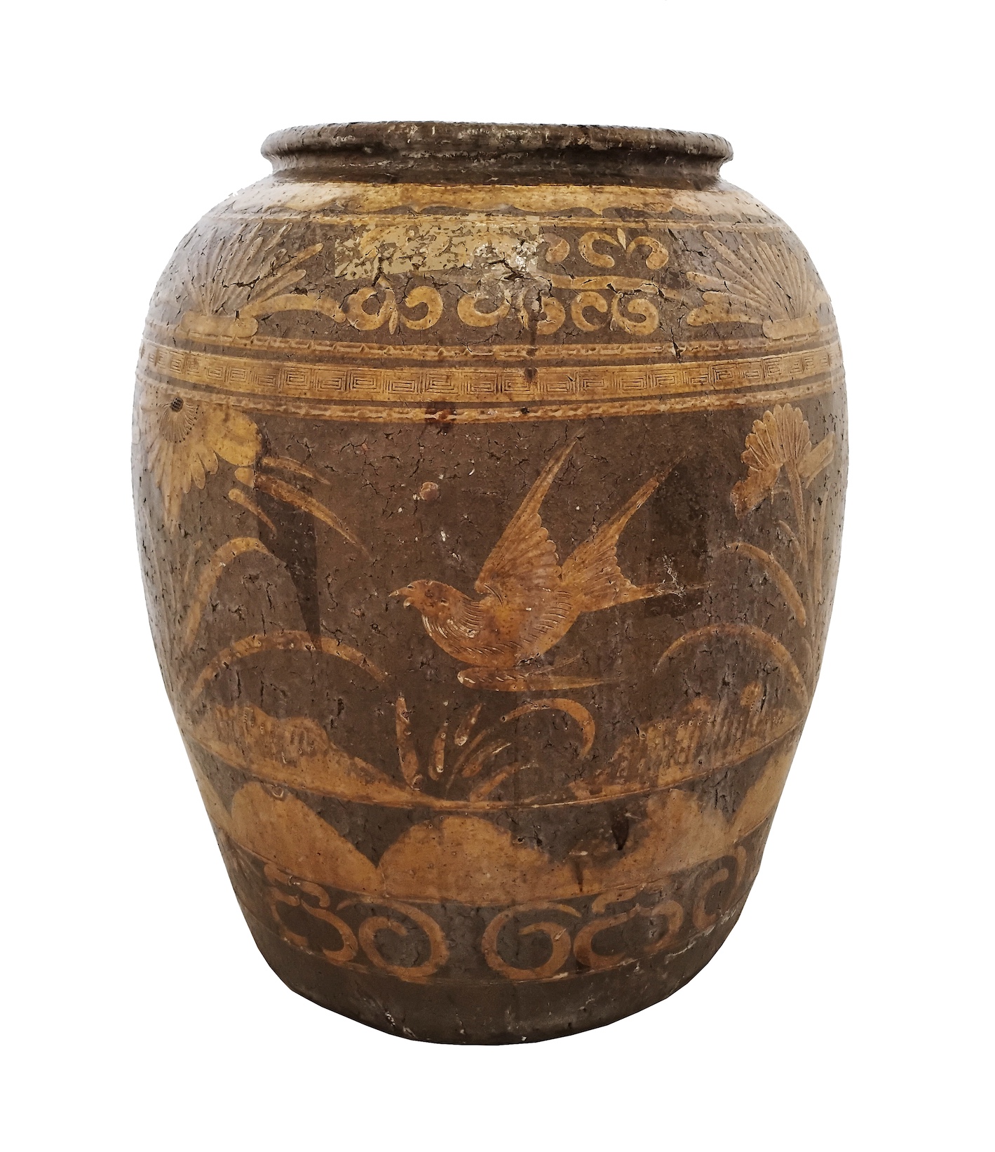 A 19th early 20th century Chinese storage jar with yellow ochre decoration