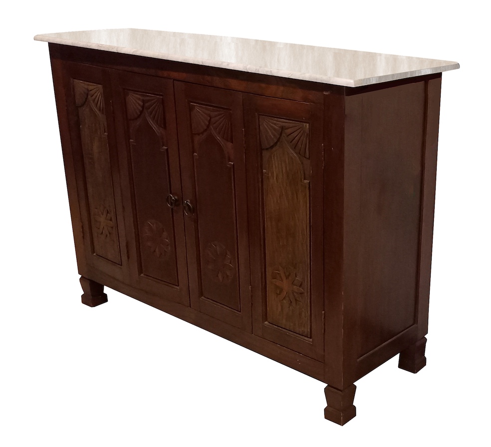 A 20th century carved teak side board with marble top