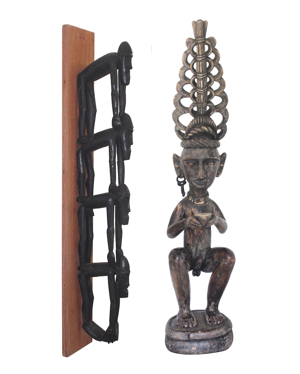 Two pieces carved wood tribal figurines