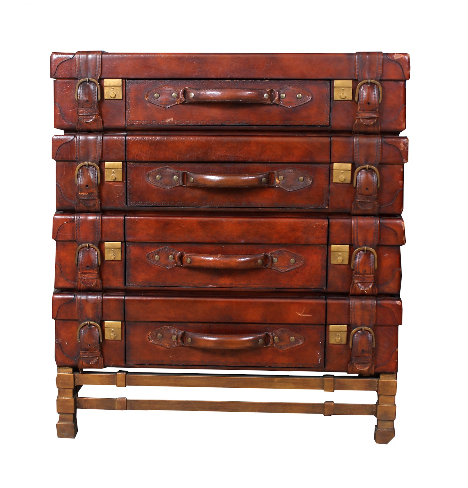 A modern leather cabinet of drawers