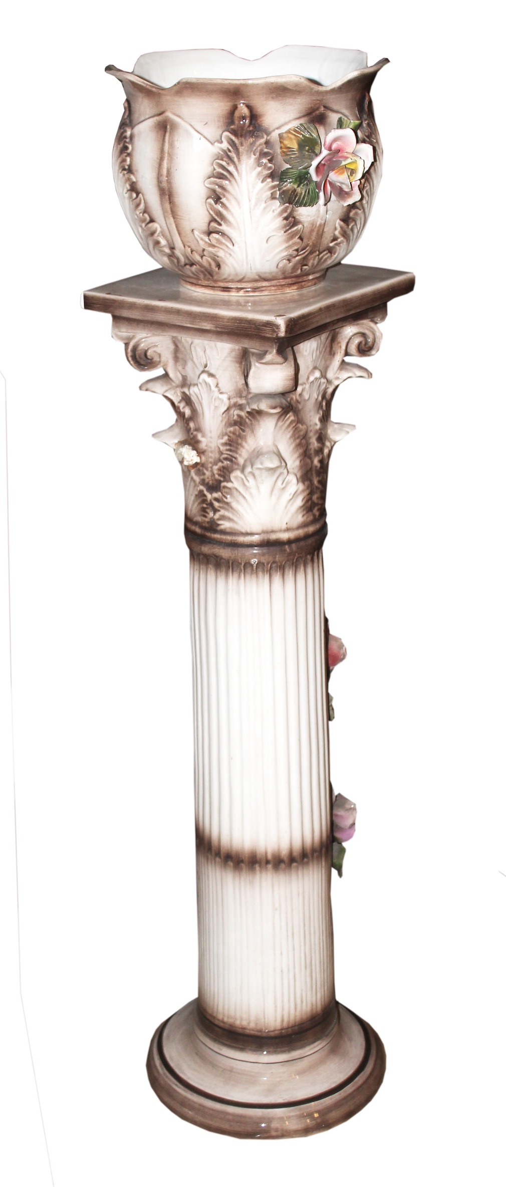 A 20th century majolica pot and stand
