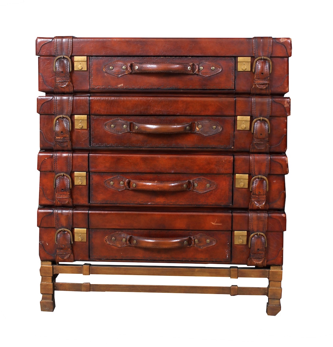 A modern leather cabinet of drawers