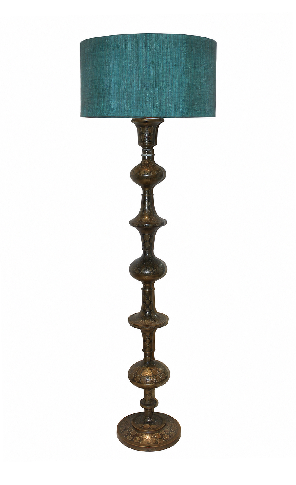 A 20th century brass standing corner lamp