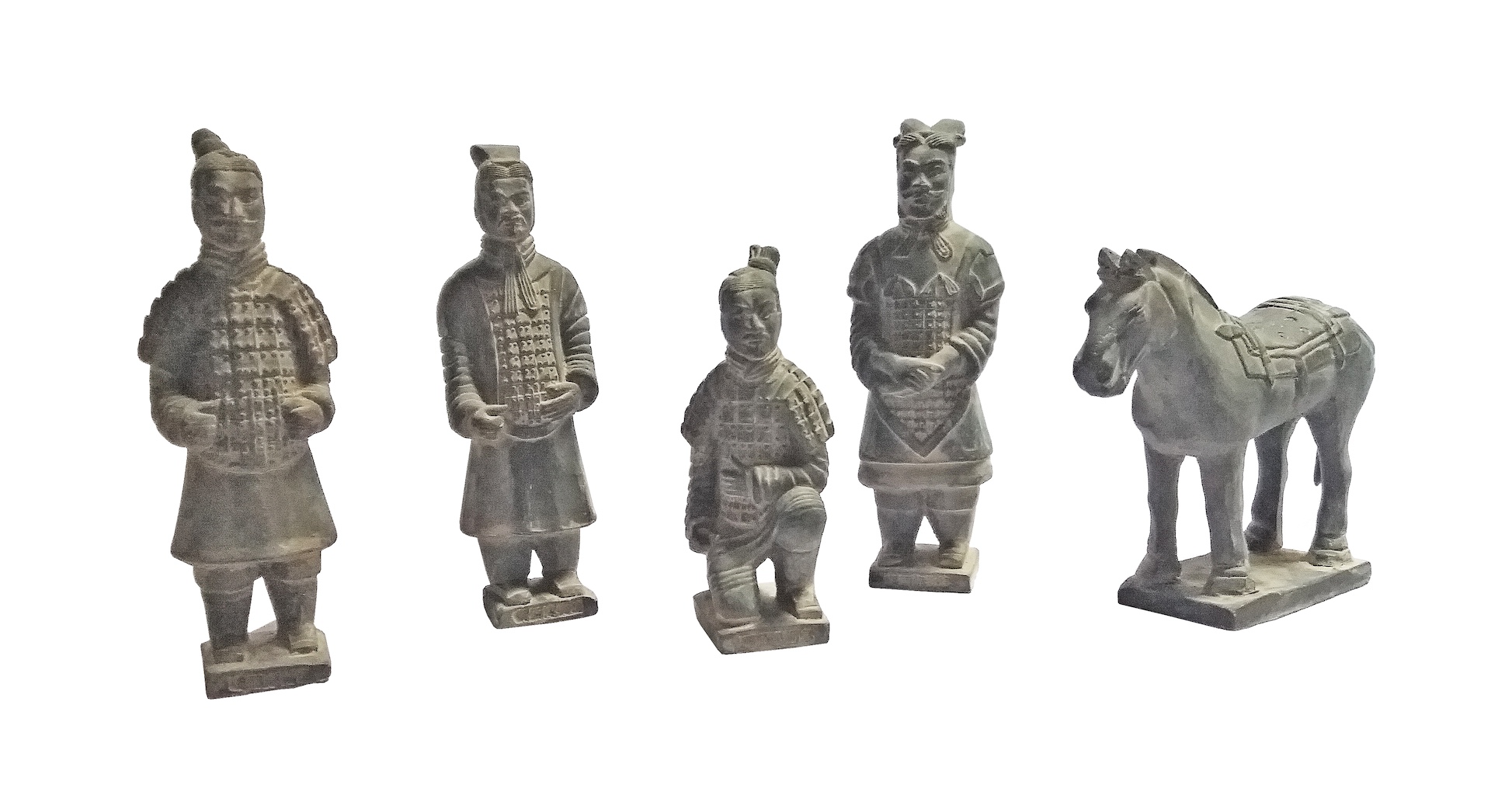 A group of five 20th century Chinese terracota statues consisting of four figurine of soldier and a horse