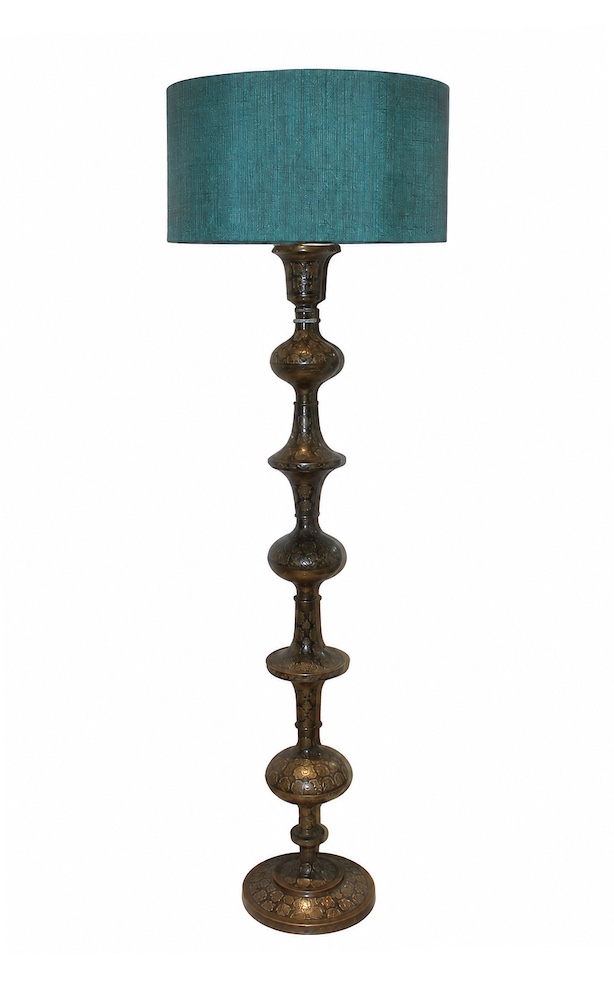 A 20th century brass standing corner lamp