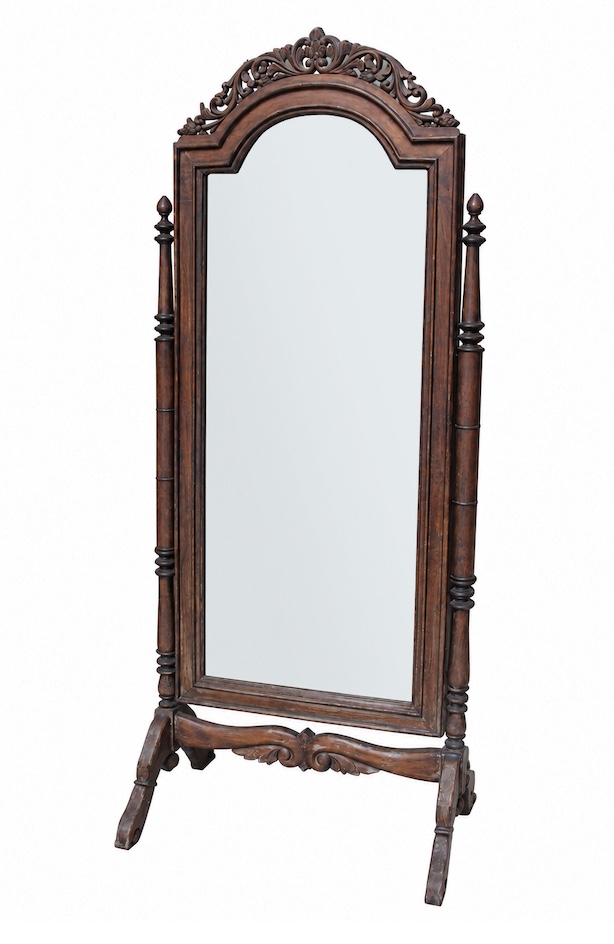 A 20th century carved teak cheval mirror