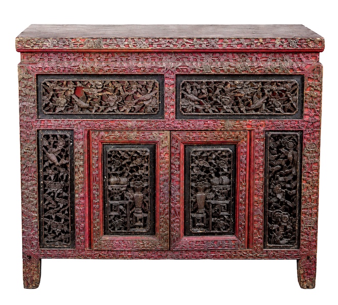 A late 19th century peranakan Chinese carved gilt wood sideboard