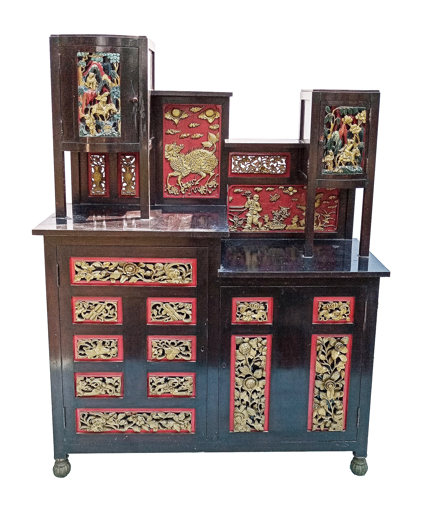 A modern Chinese style red and gold carved cabinet
