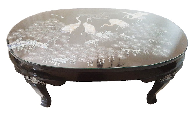 A vintage Korean Black lacquer low table inlaid with mother of pearl