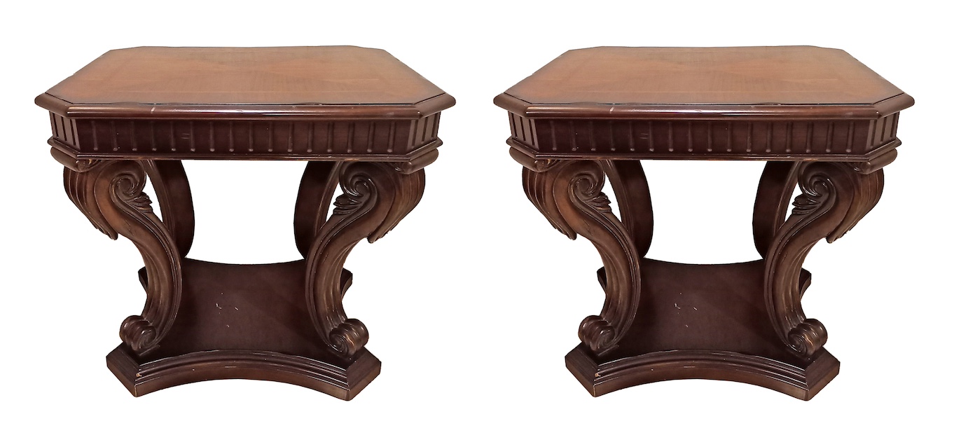 A pair of octagonal carved teak tables