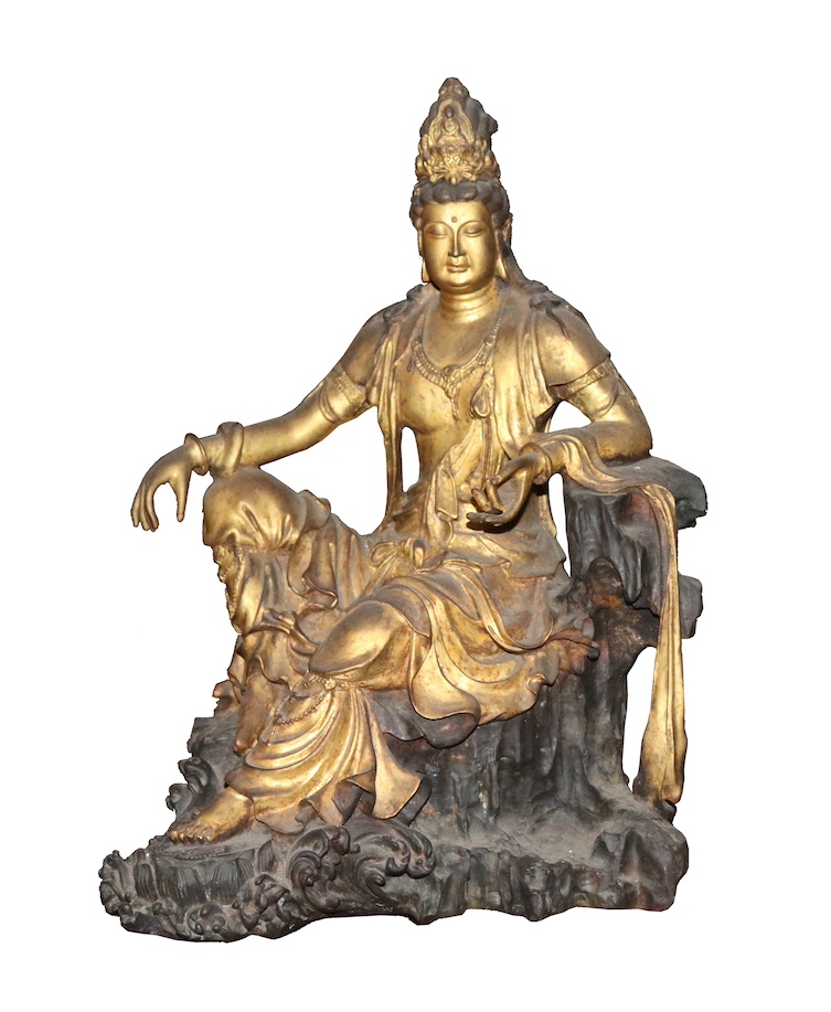 A modern Chinese bronze figure of water moon avalokiteshvara