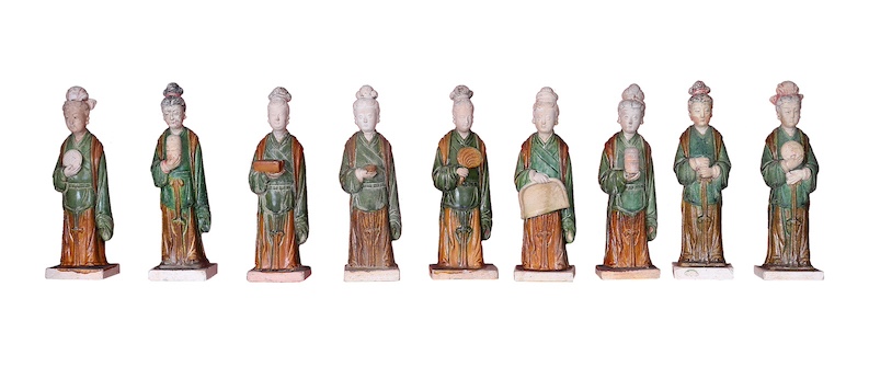 A group of nine pieces Late Ming sancai figurines